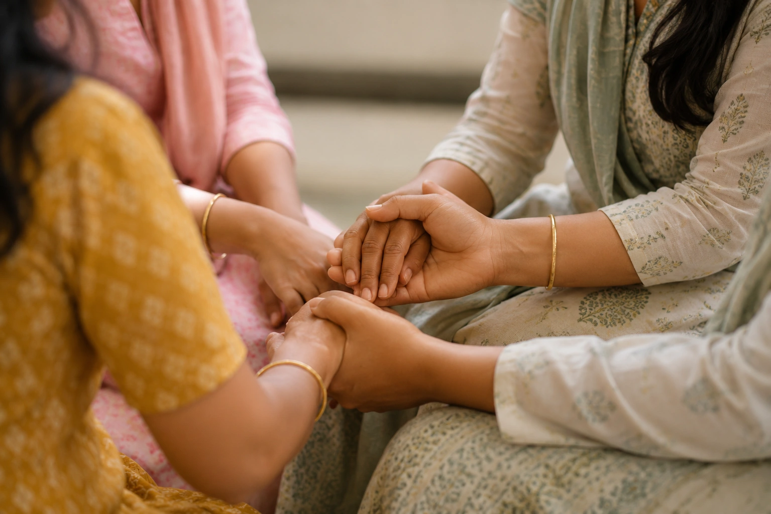 Family supporting a woman through addiction and safety risks