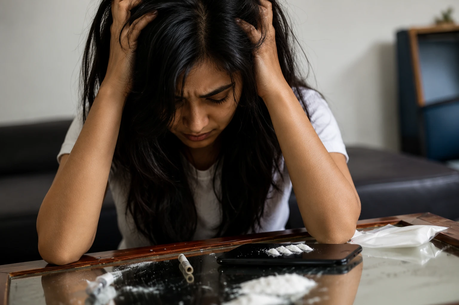 Woman seeking support for cocaine withdrawal