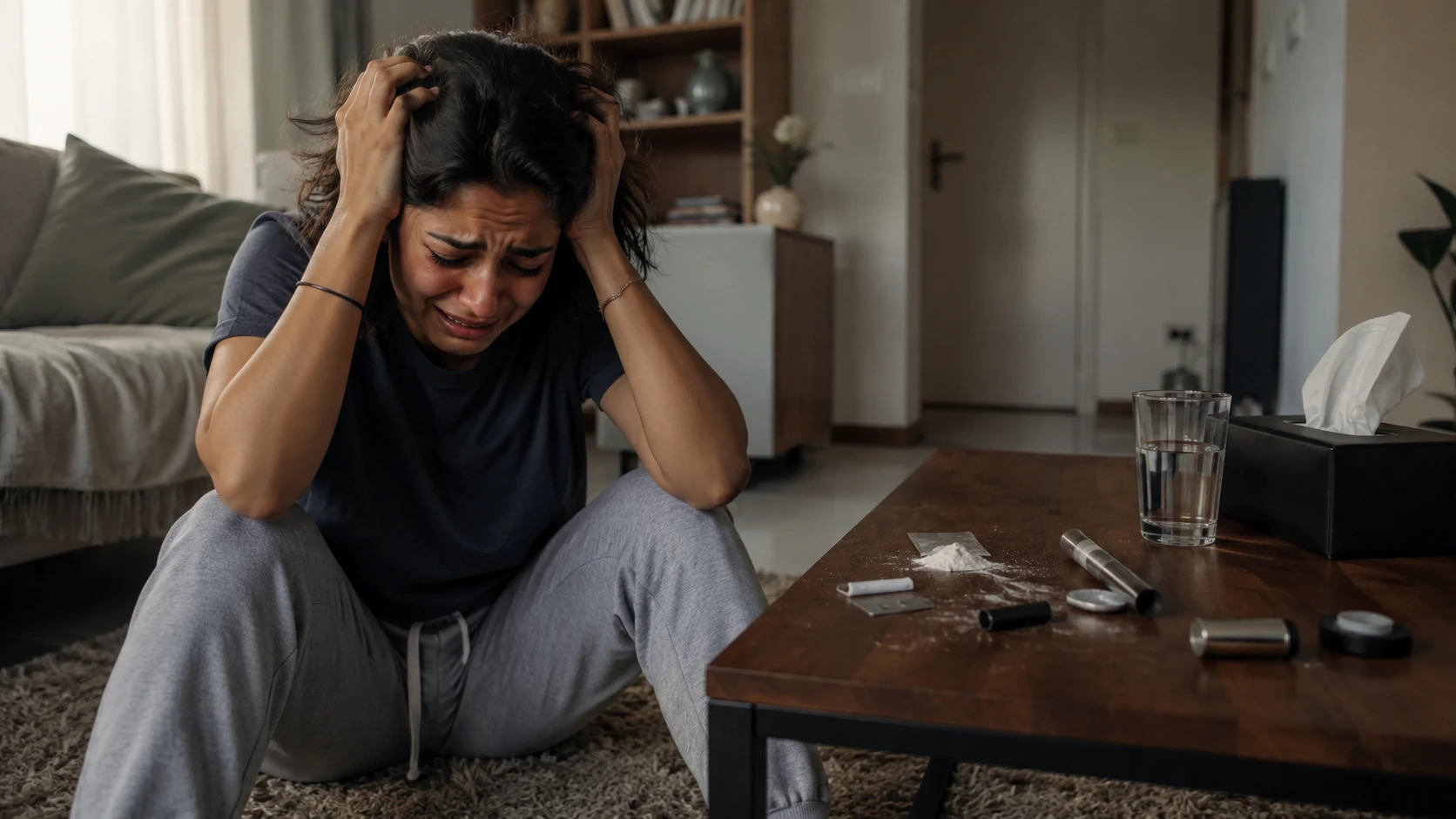Woman experiencing the health effects of cocaine addiction